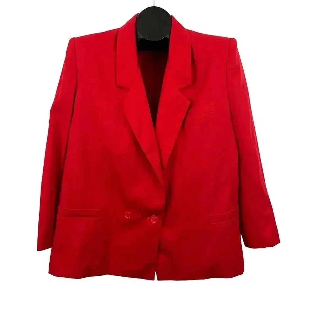 VTG Domino Red Women's Blazer‎ Sz 16 Double Breasted Classic